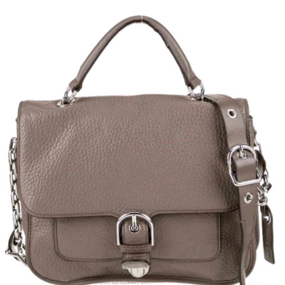 Michael Kors Taupe Pebbled Leather Top-Handle Satchel with Silver Hardware